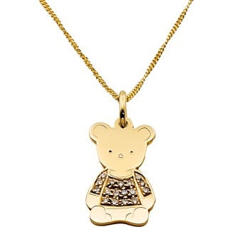 9ct gold Diamond Teddy Bear Pendant with chain